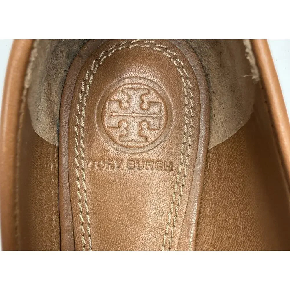 Tory Burch Gabriel flats Sz 8 Cognac Brown leather logo medallion